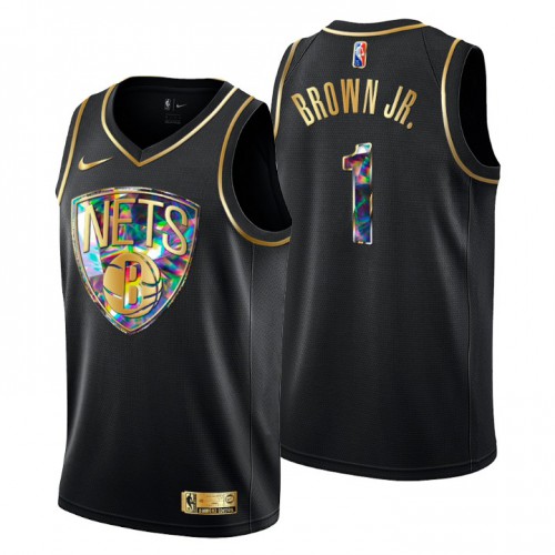 Brooklyn Brooklyn Nets #1 Bruce Brown Jr. Mens Golden Edition Diamond Logo 2021/22 Swingman Jersey - Black Mens
