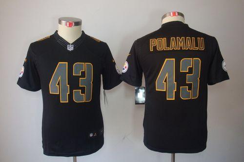 Steelers #43 Troy Polamalu Black Impact Youth Stitched Limited Jersey