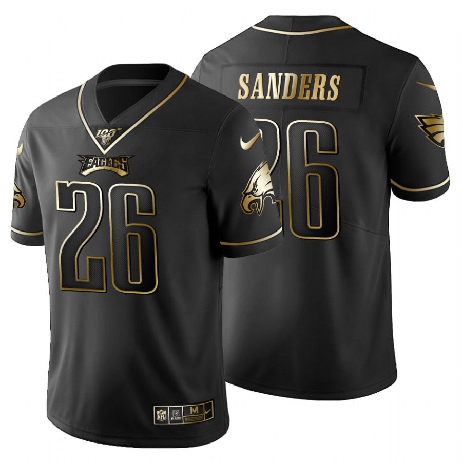 Philadelphia Eagles #26 Miles Sanders Men's Black Golden Limited 100 Jersey
