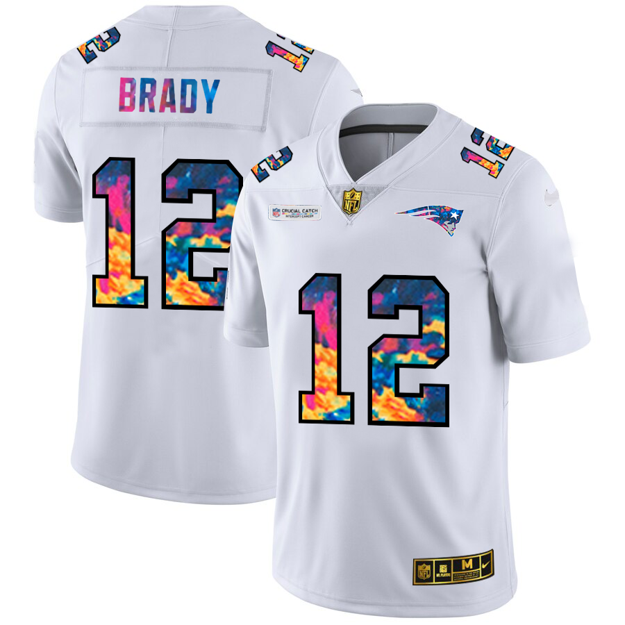 New England Patriots #12 Tom Brady Men's White Multi-Color 2020 Crucial Catch Limited Jersey