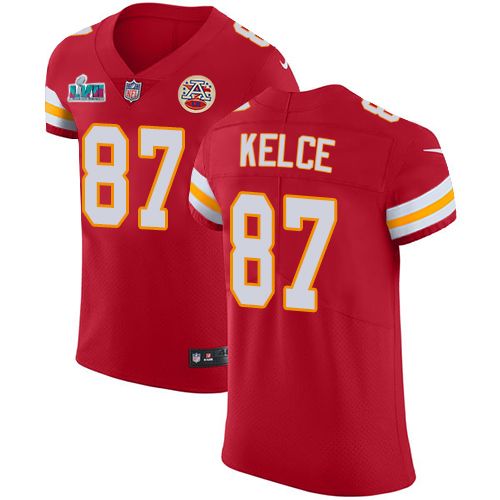 Chiefs #87 Travis Kelce Red Team Color Super Bowl LVII Patch Men's Stitched Vapor Untouchable Elite Jersey