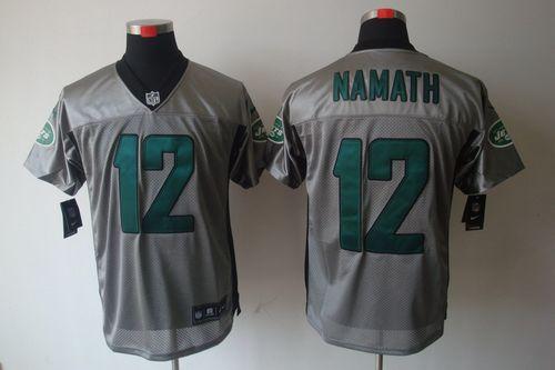 Jets #12 Joe Namath Grey Shadow Men's Stitched Elite Jersey