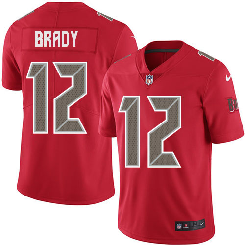 Buccaneers #12 Tom Brady Red Youth Stitched Limited Rush Jersey