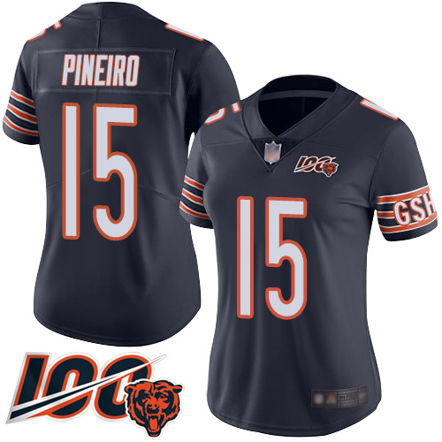 Chicago Bears #15 Eddy Pineiro Navy Blue Team Color Women's Stitched 100th Season Vapor Limited Jersey Womens