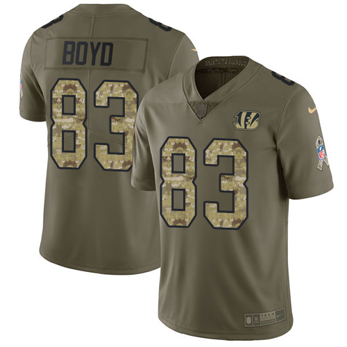 Bengals #83 Tyler Boyd Olive/Camo Men's Stitched Limited 2017 Salute To Service Jersey