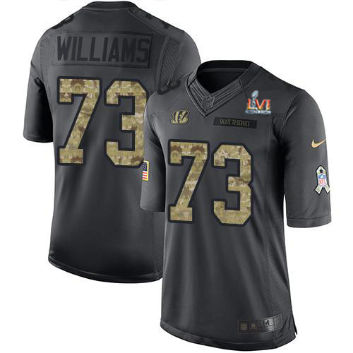 Cincinnati Bengals #73 Jonah Williams Black Team Color Super Bowl LVI Patch Men's Stitched Limited Therma Long Sleeve Jersey Men's