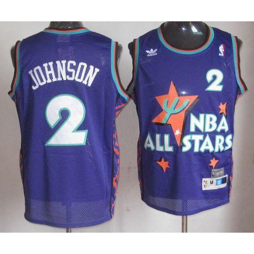 Charlotte Hornets #2 Larry Johnson Purple 1995 All-Star Throwback Stitched Jersey Mens