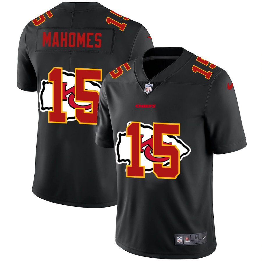 Kansas City Chiefs #15 Patrick Mahomes Men's Team Logo Dual Overlap Limited Jersey Black