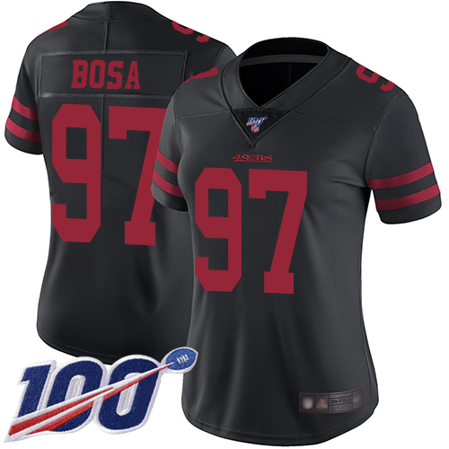 49ers #97 Nick Bosa Black Alternate Women's Stitched 100th Season Vapor Limited Jersey