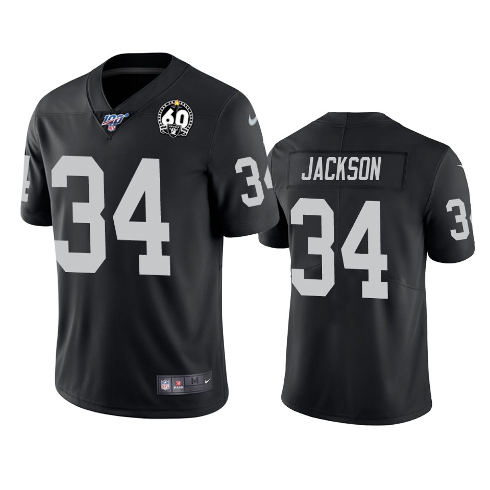 Raiders #34 Bo Jackson Black 60th Anniversary Vapor Limited Stitched 100th Season Jersey