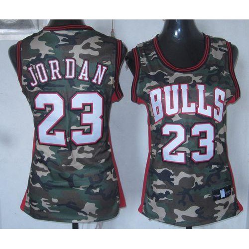 Chicago Bulls #23 Michael Jordan Camo Stealth Collection Womens Stitched Jersey Womens