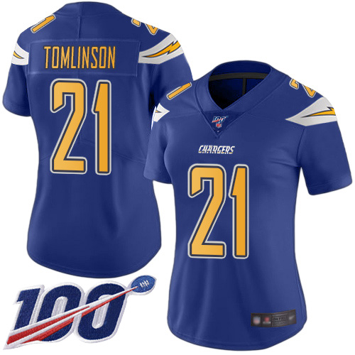 Chargers #21 LaDainian Tomlinson Electric Blue Women's Stitched Limited Rush 100th Season Jersey