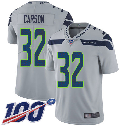 Seattle Seahawks #32 Chris Carson Grey Alternate Men's Stitched 100th Season Vapor Limited Jersey Men's
