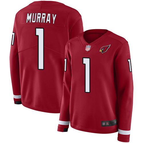 Cardinals #1 Kyler Murray Red Team Color Women's Stitched Limited Therma Long Sleeve Jersey