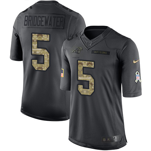 Carolina Panthers #5 Teddy Bridgewater Black Men's Stitched Limited 2016 Salute to Service Jersey Men's