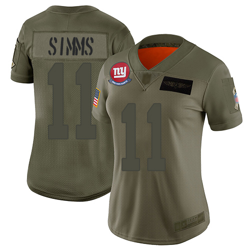 New York Giants #11 Phil Simms Camo Women's Stitched Limited 2019 Salute to Service Jersey Womens