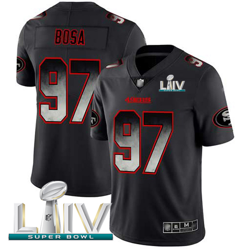 49ers #97 Nick Bosa Black Super Bowl LIV 2020 Men's Stitched Vapor Untouchable Limited Smoke Fashion Jersey
