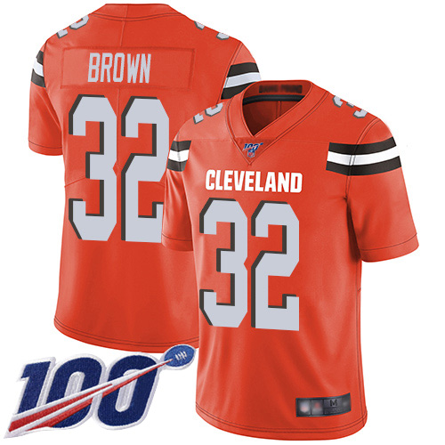 Browns #32 Jim Brown Orange Alternate Men's Stitched 100th Season Vapor Limited Jersey