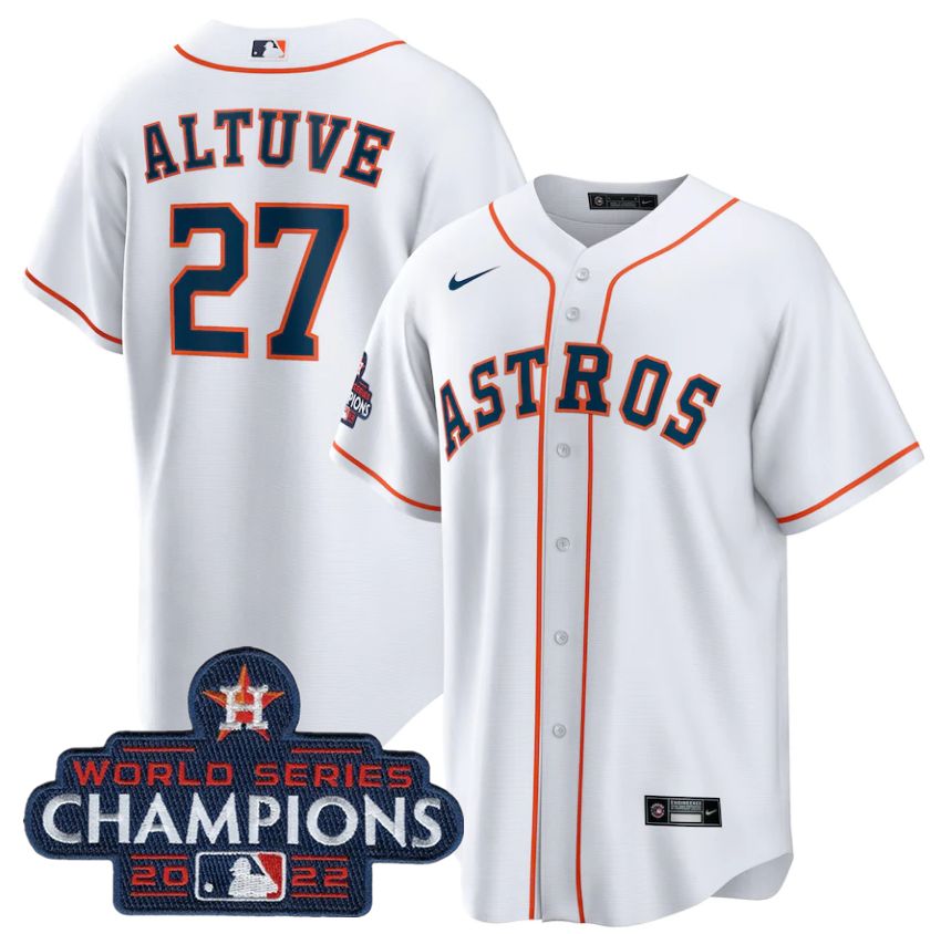 Houston Astros #27 Jose Altuve White 2022 World Series Champions Home Stitched Men's Jersey