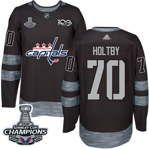 Adidas Washington Capitals #70 Braden Holtby Black 1917-2017 100th Anniversary Stanley Cup Final Champions Stitched Jersey Men's