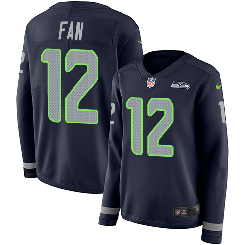 Seahawks #12 Fan Steel Blue Team Color Women's Stitched Limited Therma Long Sleeve Jersey