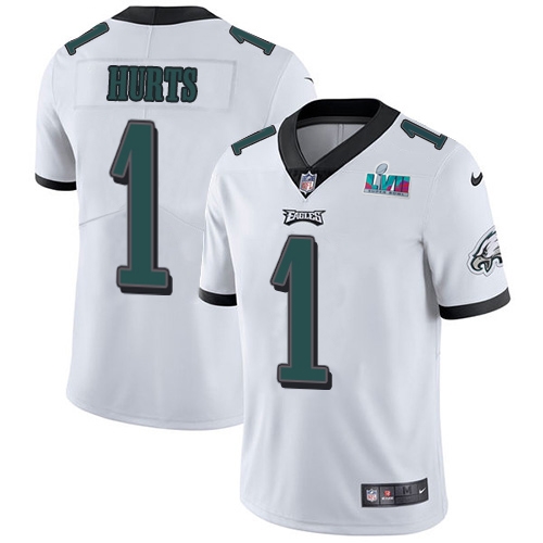 Eagles #1 Jalen Hurts White Super Bowl LVII Patch Men's Stitched Vapor Untouchable Limited Jersey