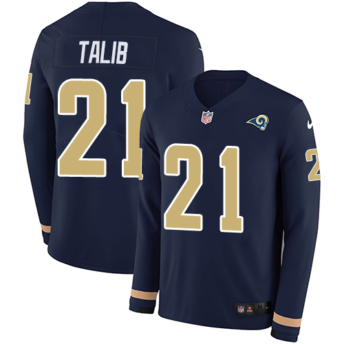Los Angeles Rams #21 Aqib Talib Navy Blue Team Color Men's Stitched Limited Therma Long Sleeve Jersey Men's