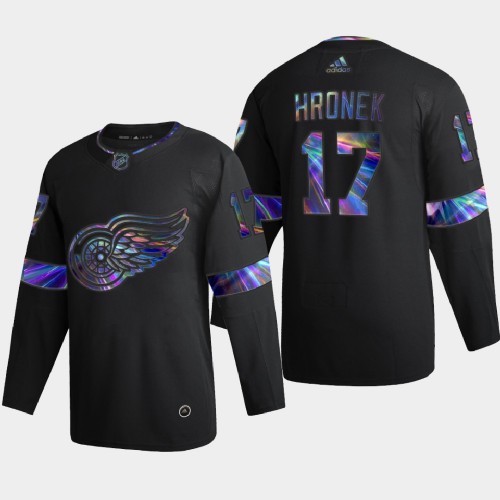 Detroit Detroit Red Wings #17 Filip Hronek Men's Iridescent Holographic Collection Jersey - Black Men's