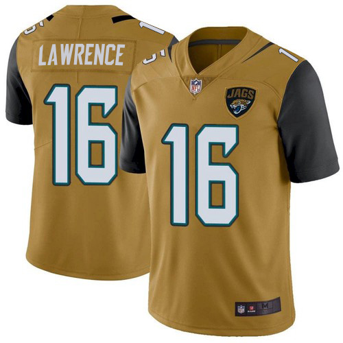 Jaguars #16 Trevor Lawrence Gold Men's Stitched Limited Rush Jersey