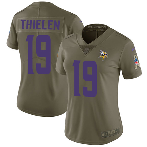 Vikings #19 Adam Thielen Olive Women's Stitched Limited 2017 Salute To Service Jersey