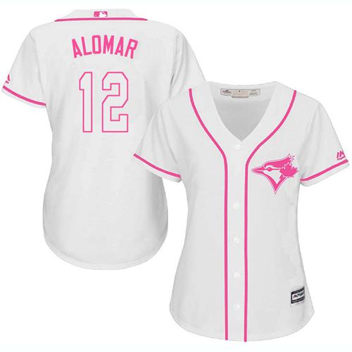 Toronto Blue Jays #12 Roberto Alomar White/Pink Fashion Women's Stitched Jersey Womens