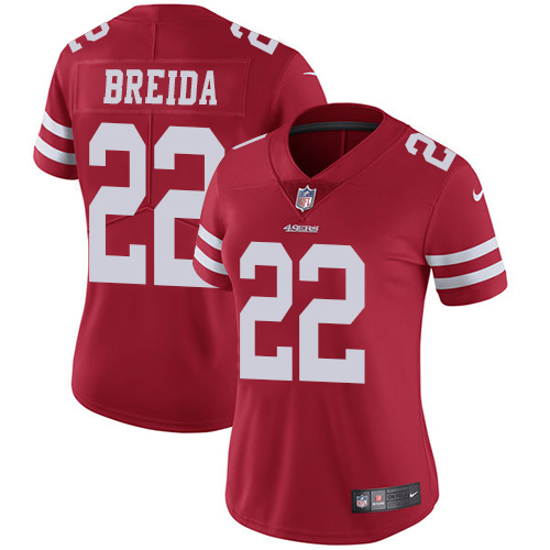 San Francisco 49ers #22 Matt Breida Red Team Color Women's Stitched Vapor Untouchable Limited Jersey Womens