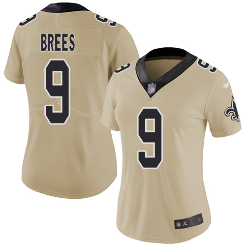 Saints #9 Drew Brees Gold Women's Stitched Limited Inverted Legend Jersey