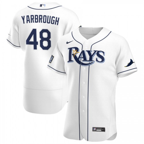 Tampa Bay Tampa Bay Rays #48 Ryan Yarbrough Men's White Home 2020 World Series Bound Authentic Player Jersey Men's
