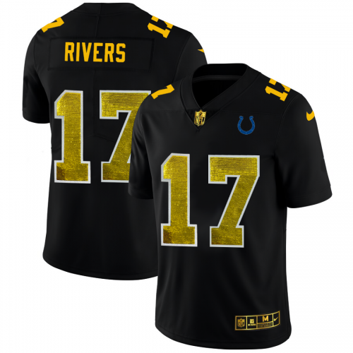 Indianapolis Indianapolis Colts #17 Philip Rivers Men's Black Golden Sequin Vapor Limited Jersey Men's