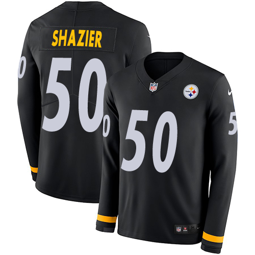 Pittsburgh Steelers #50 Ryan Shazier Black Team Color Men's Stitched Limited Therma Long Sleeve Jersey Men's
