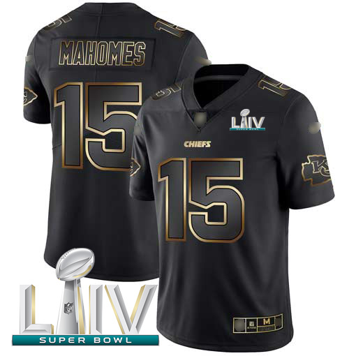 Chiefs #15 Patrick Mahomes Black/Gold Super Bowl LIV 2020 Men's Stitched Vapor Untouchable Limited Jersey
