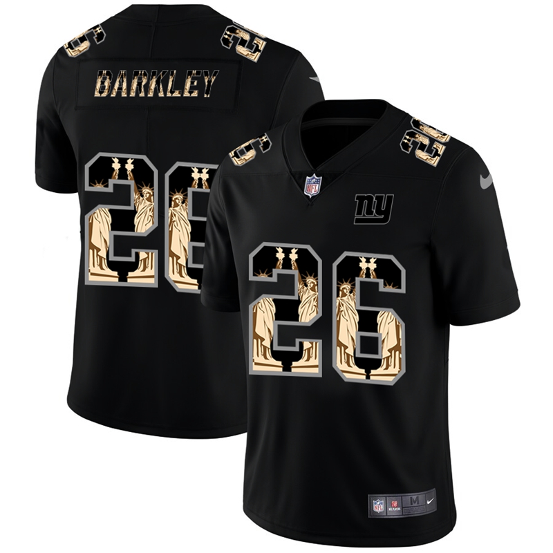 New York Giants #26 Saquon Barkley Carbon Black Vapor Statue Of Liberty Limited Jersey