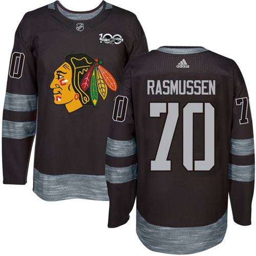 Adidas Chicago Blackhawks #70 Dennis Rasmussen Black 1917-2017 100th Anniversary Stitched Jersey Men's