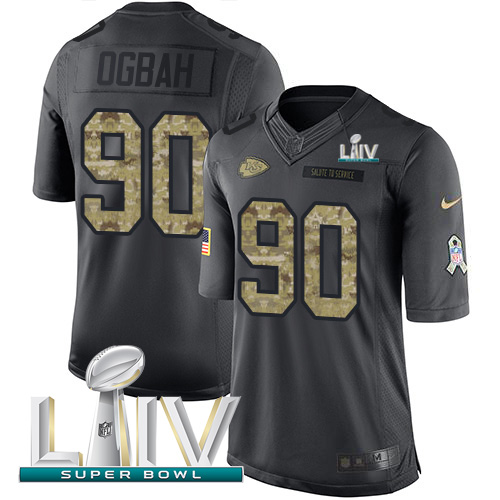 Kansas City Chiefs #90 Emmanuel Ogbah Black Super Bowl LIV 2020 Youth Stitched Limited 2016 Salute to Service Jersey Youth