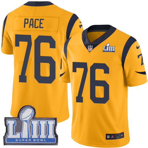 Los Angeles Rams #76 Orlando Pace Gold Super Bowl LIII Bound Men's Stitched Limited Rush Jersey Men's