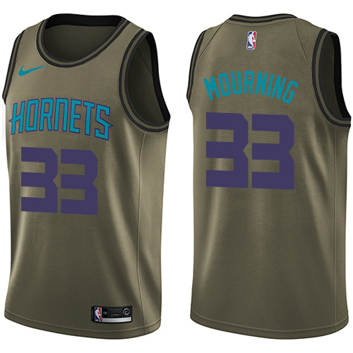 Charlotte Hornets #33 Alonzo Mourning Green Salute to Service Youth Swingman Jersey Youth