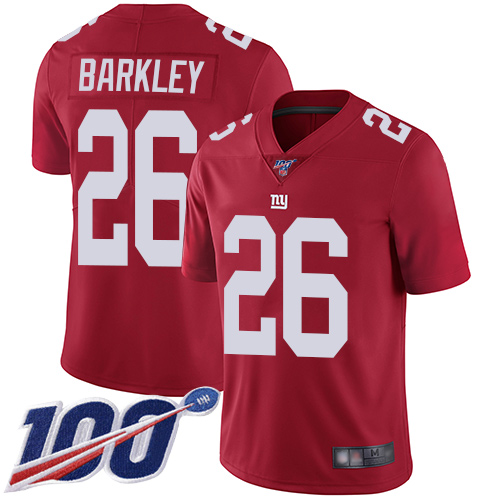 Giants #26 Saquon Barkley Red Alternate Men's Stitched 100th Season Vapor Limited Jersey