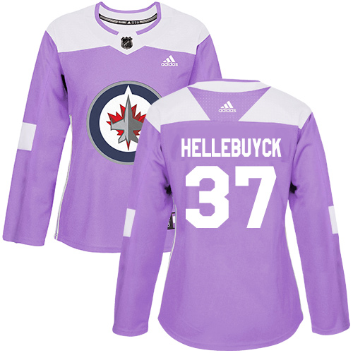 Adidas Winnipeg Jets #37 Connor Hellebuyck Purple Authentic Fights Cancer Women's Stitched Jersey Womens