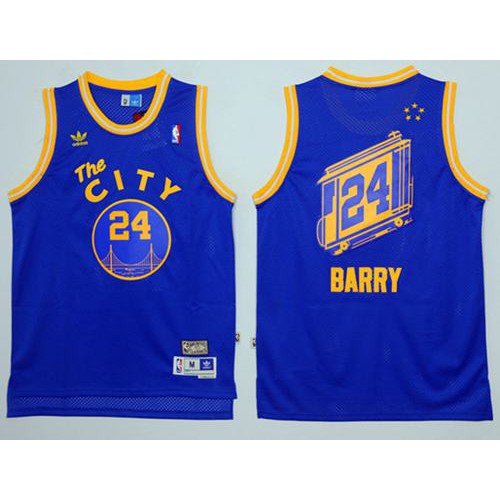 Golden State Warriors #24 Rick Barry Blue Throwback The City Stitched Jersey Mens