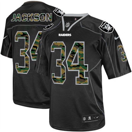Raiders #34 Bo Jackson Black Men's Stitched Elite Camo Fashion Jersey