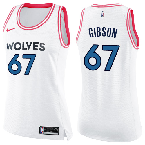 Minnesota Timberwolves #67 Taj Gibson White/Pink Womens Swingman Fashion Jersey Womens