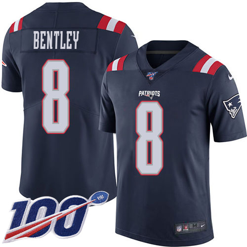 Patriots #8 Ja'Whaun Bentley Navy Blue Men's Stitched Limited Rush 100th Season Jersey