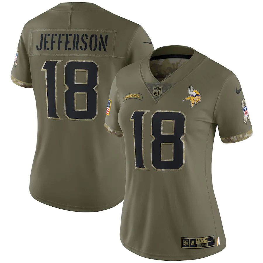 Minnesota Vikings #18 Justin Jefferson Women's 2022 Salute To Service Limited Jersey - Olive