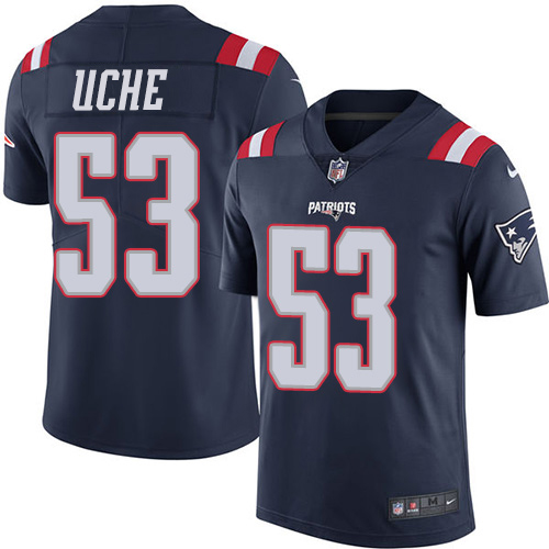 New England Patriots #53 Josh Uche Navy Blue Men's Stitched Limited Rush Jersey Men's